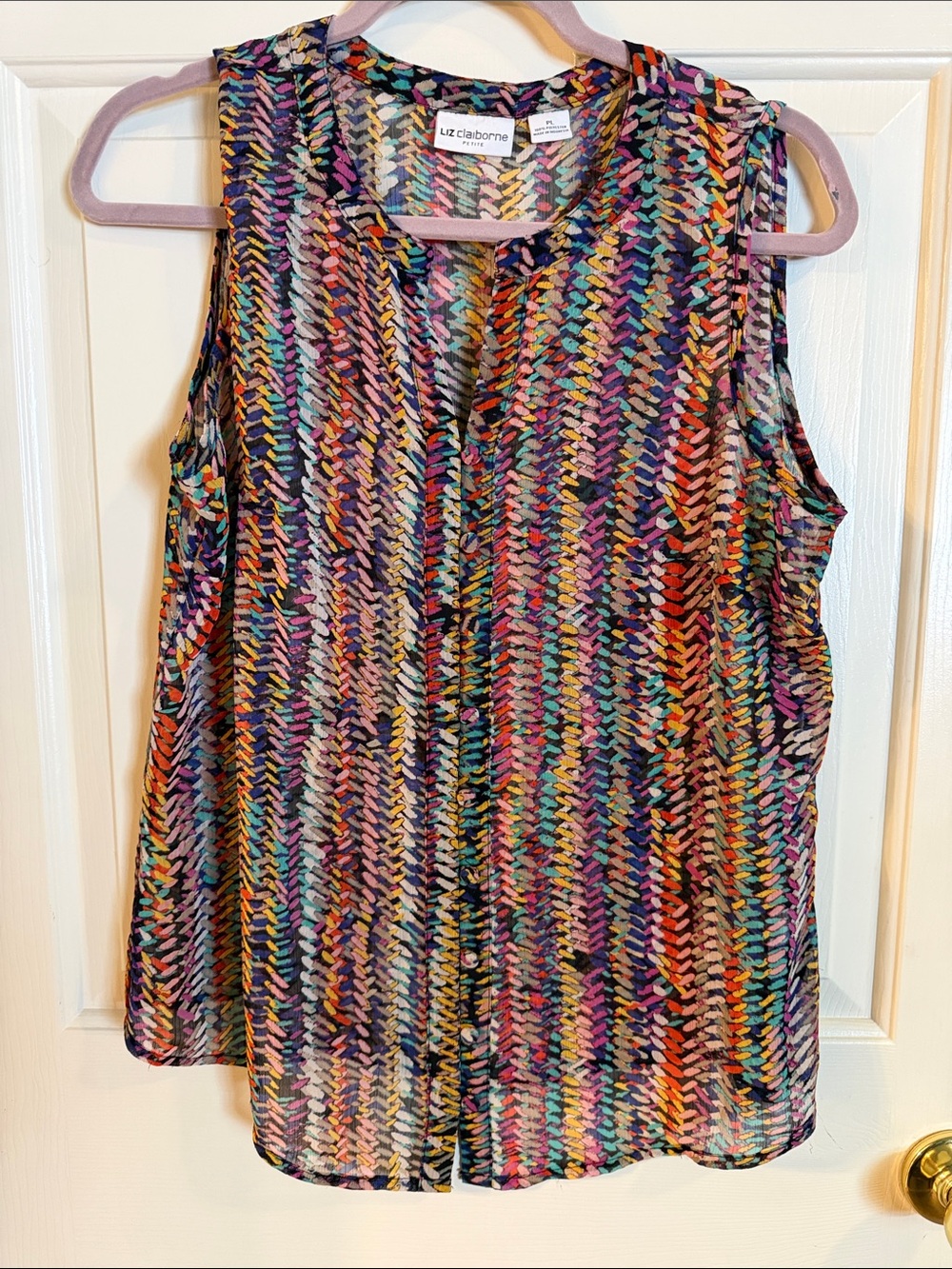 Liz Claiborne Multicolor Chevron-Print Sleeveless Button Top